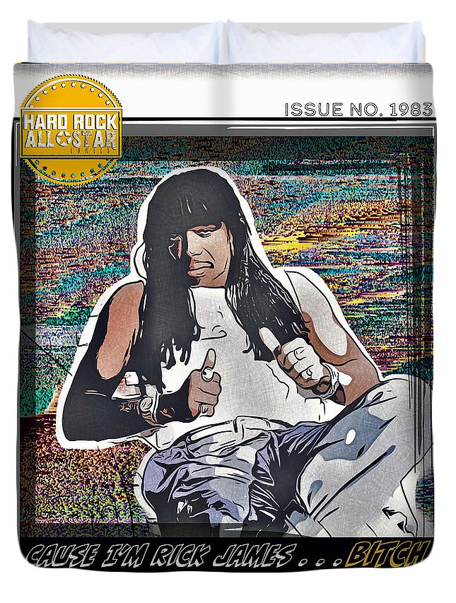 Rick James Duvet Cover featuring the digital art Rick James Bitch Issue No. 1983 by Christina Rick
