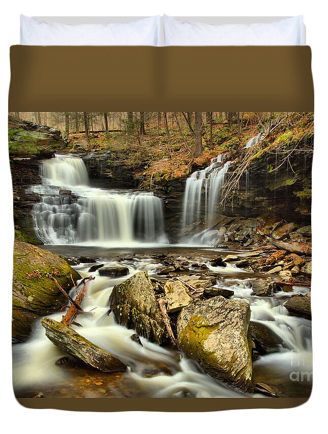 R Duvet Cover featuring the photograph Ricketts Glen Streams And Falls by Adam Jewell