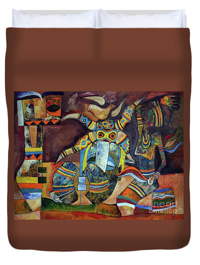 Speelman Mahlangu Duvet Cover featuring the painting Riksha Man by Speelman Mahlangu