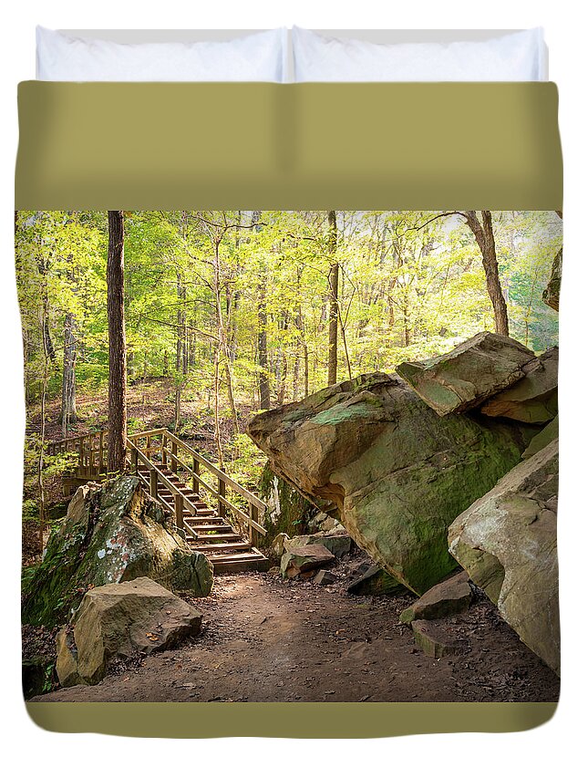 Landscape Rock Duvet Cover featuring the photograph Rim Rock Footbridge by Grant Twiss
