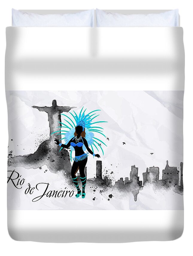 Skyline Duvet Cover featuring the painting Rio De Janeiro Skyline 01 by Miki De Goodaboom