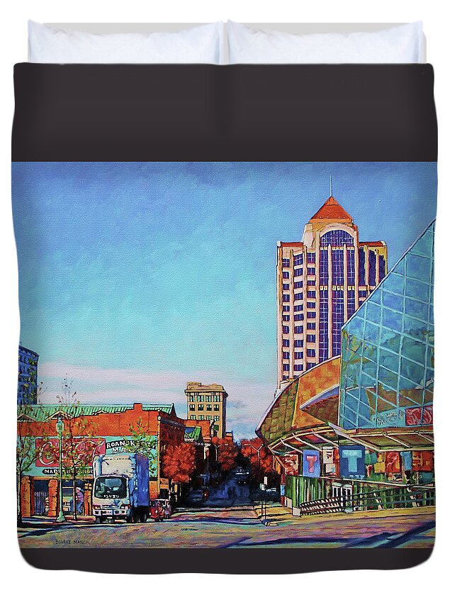 Star City Of The South Duvet Cover featuring the painting Rise and Shine - Roanoke Virginia morning by Bonnie Mason