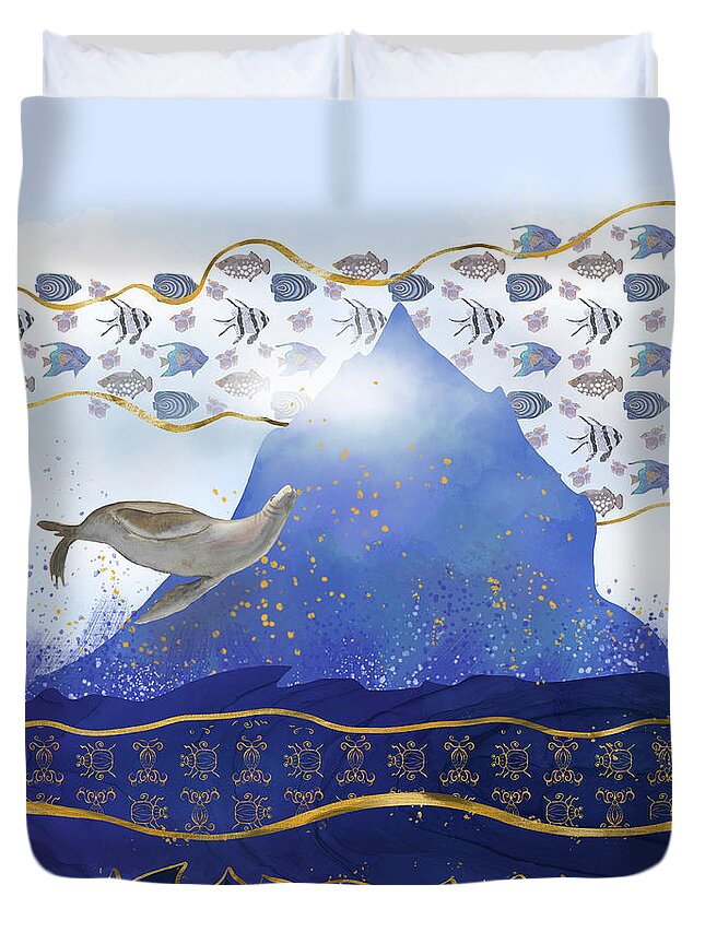 Climate Change Duvet Cover featuring the digital art Rising Oceans - Surreal World by Andreea Dumez