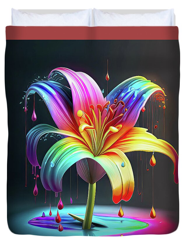 Flower Duvet Cover featuring the photograph Rising Rainbow Lily by Bill and Linda Tiepelman