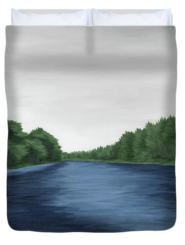 Navy Blue Duvet Cover featuring the painting River Bend I by Rachel Elise