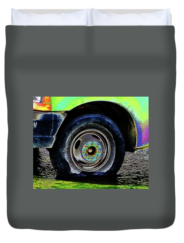 Tire Duvet Cover featuring the photograph River Cleanup by Andrew Lawrence