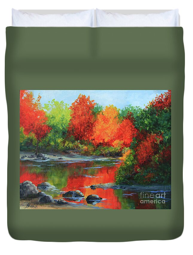 Landscape Duvet Cover featuring the painting River in Autumn by Jeanette French