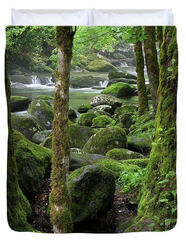 Moss Duvet Cover featuring the photograph Riverside Moss 2 by Phil Perkins