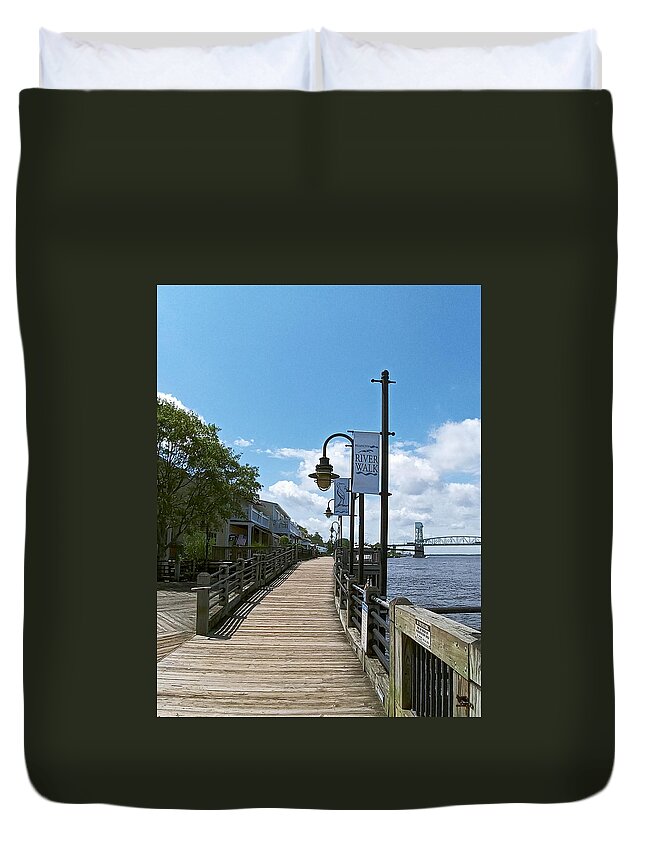 River Walk Duvet Cover featuring the photograph Riverwalk Looking South by Heather E Harman