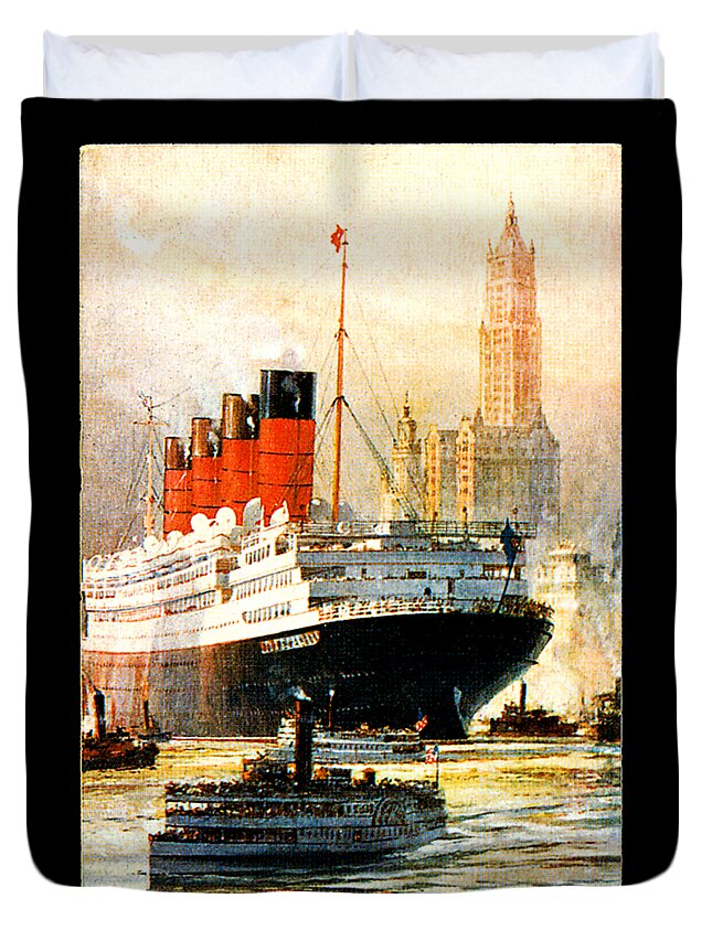 Aquitania Duvet Cover featuring the painting RMS Aquitania Cruise Ship Poster 1914 by Unknown