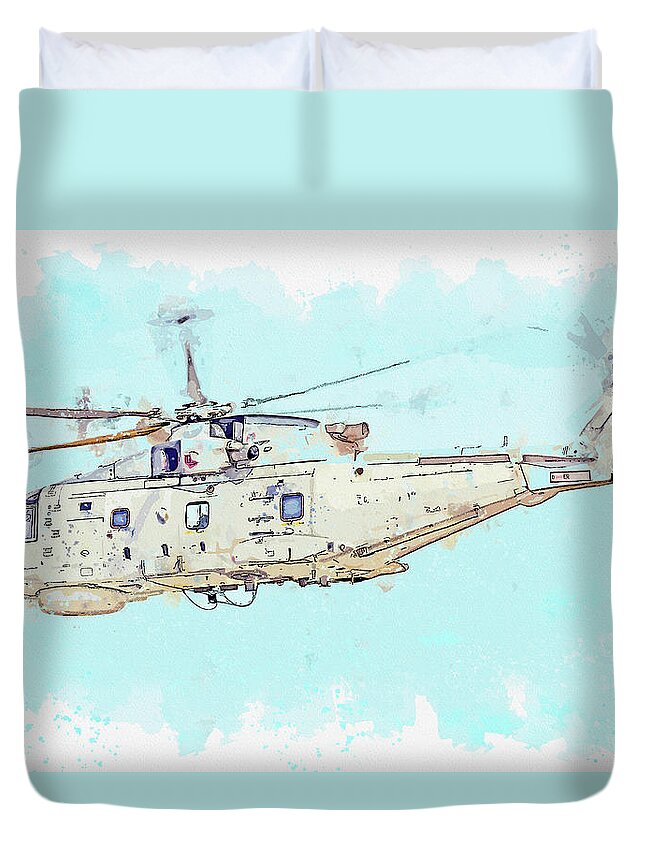 Plane Duvet Cover featuring the painting RN ZH EHI- MERLIN HM NAS in watercolor ca by Ahmet Asar by Celestial Images