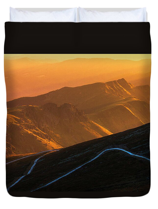 Balkan Mountains Duvet Cover featuring the photograph Road To Middle Earth by Evgeni Dinev