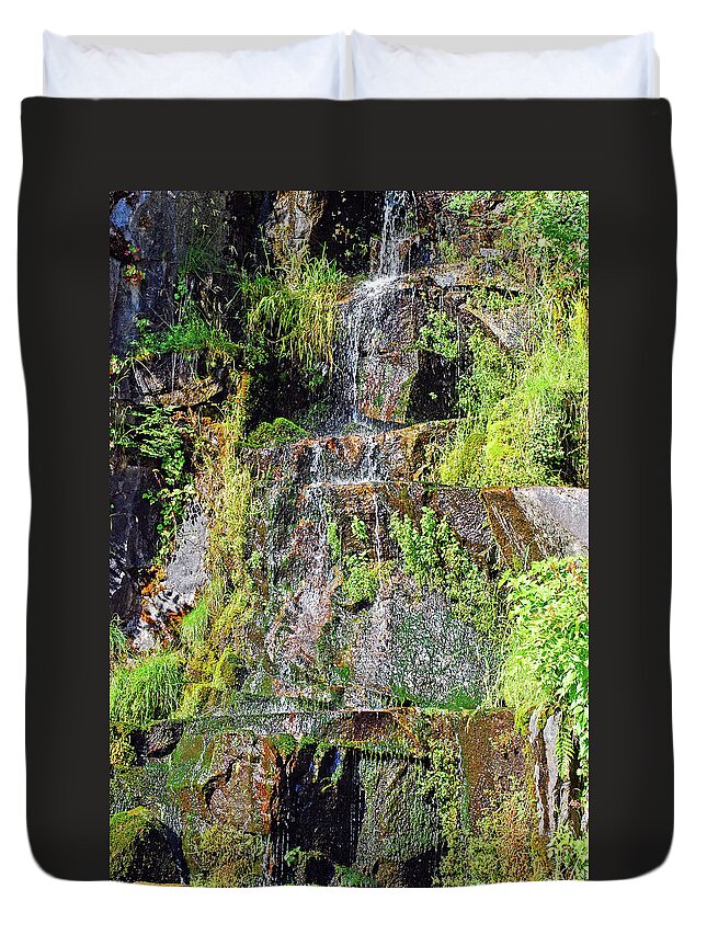 Waterfall Duvet Cover featuring the photograph Roadside Waterfall. Mount Rainier National Park by Connie Fox