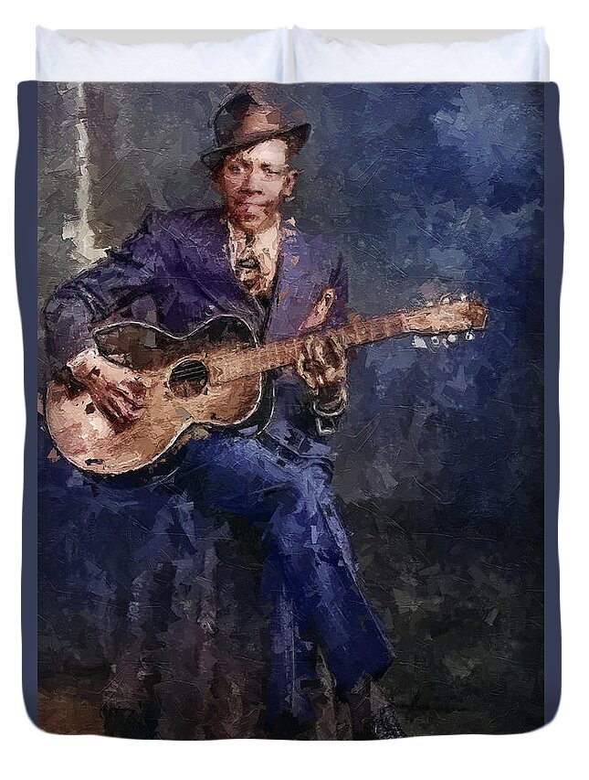 Robert Johnson Blues Man Duvet Cover featuring the painting Robert Johnson Blues Man by Dan Sproul