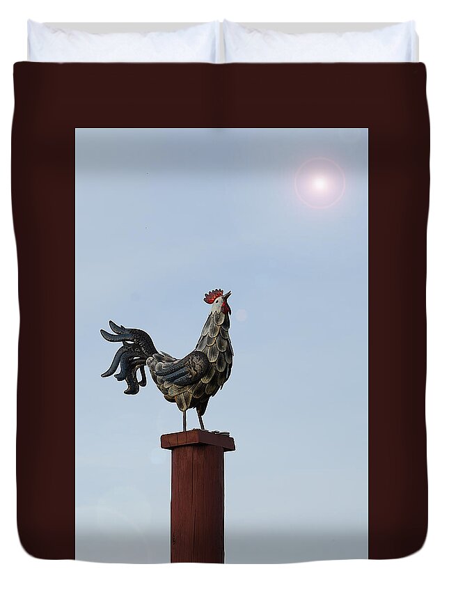 Richard Reeve Duvet Cover featuring the photograph Robot Rooster Call by Richard Reeve