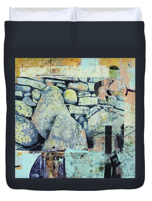 Mixed Media Duvet Cover featuring the mixed media Rock Solid Feeling by Christie Kowalski