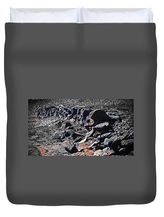  Duvet Cover featuring the digital art Rock Wall ,Ruins by Fred Loring