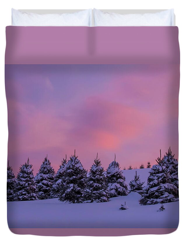 Rocks Duvet Cover featuring the photograph Rocks Estate Winter Sunset Oil Paint 2 by White Mountain Images