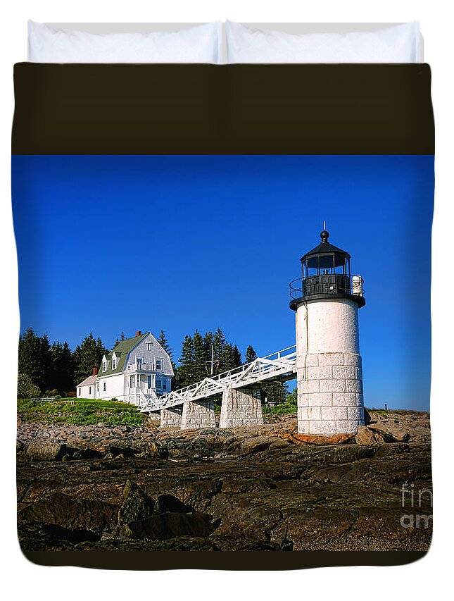 Marshall Duvet Cover featuring the photograph Rocky Coast at Marshall Point Lighthouse  by Olivier Le Queinec
