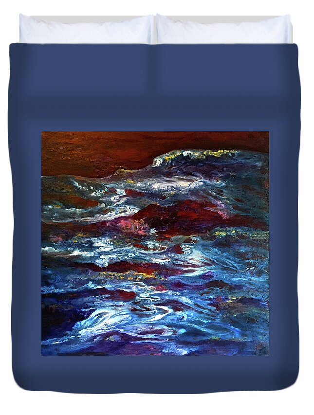 Sea Duvet Cover featuring the painting Rocky Waters by Janice Nabors Raiteri