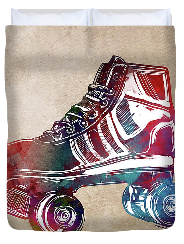 Roller Skates Duvet Cover featuring the digital art Roller Skates Sport Art #roller #skates by Justyna Jaszke JBJart