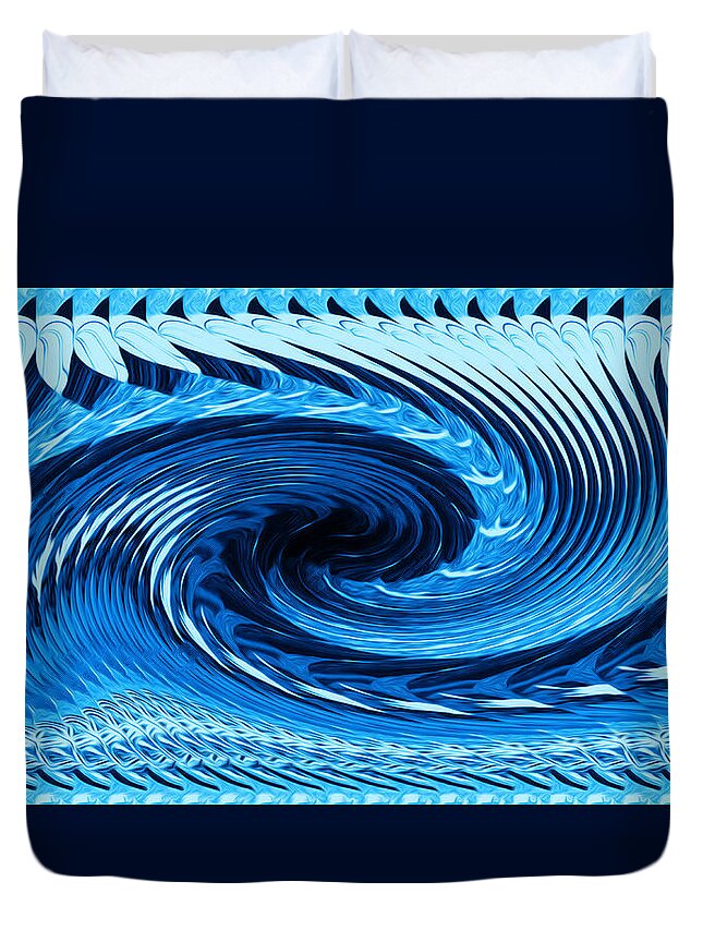 Abstract Art Duvet Cover featuring the digital art Fractal Rolling Wave Blue by Ronald Mills