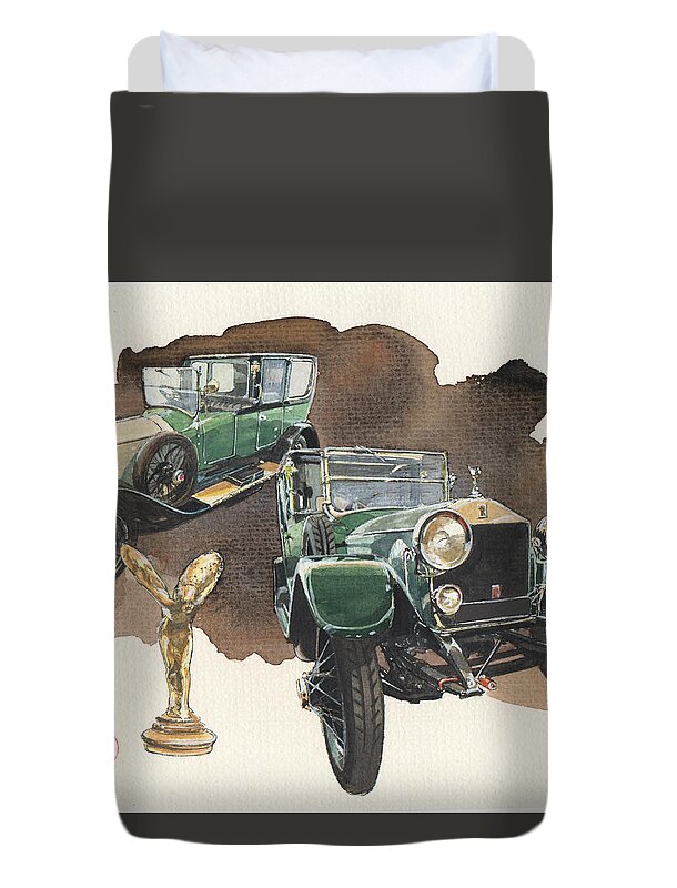 Rolls Royce Duvet Cover featuring the painting Rolls Royce Silver Ghost by Yoshiharu Miyakawa