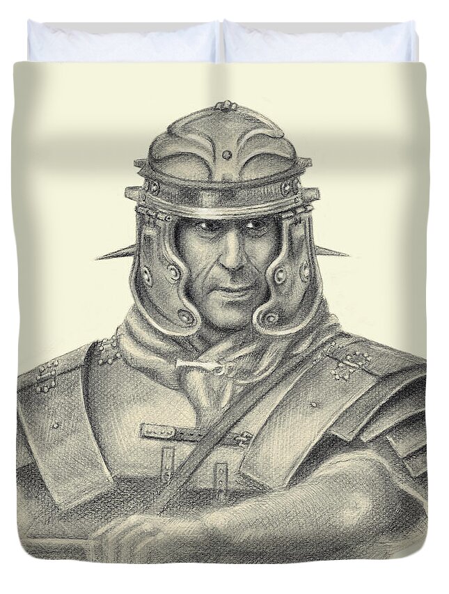 Roman Duvet Cover featuring the drawing Roman Soldier by Robert Douglas