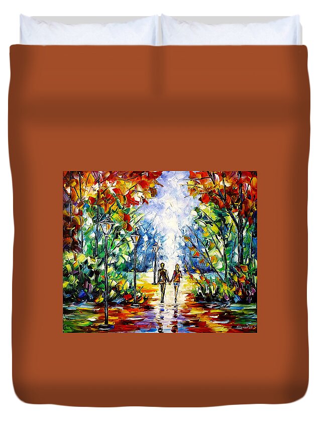 Colorful Park Duvet Cover featuring the painting Romantic Day by Mirek Kuzniar