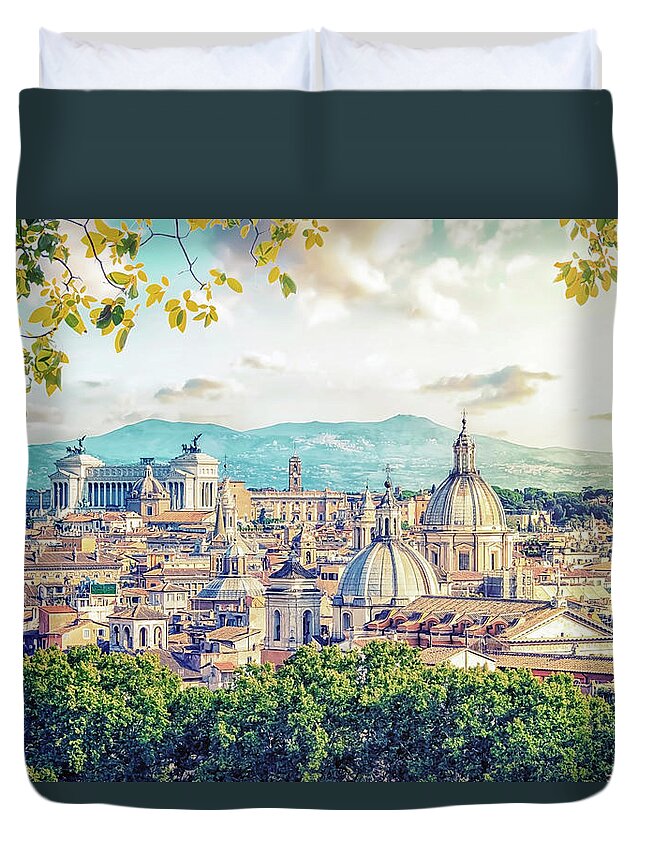 Above Duvet Cover featuring the photograph Rome In Autumn by Manjik Pictures