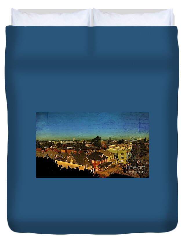 Digital Art Duvet Cover featuring the photograph Rooftop View in Portland by Charlene Mitchell