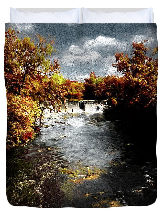 Horlick Dam Duvet Cover featuring the photograph Root River Fishing Art by Scott Olsen