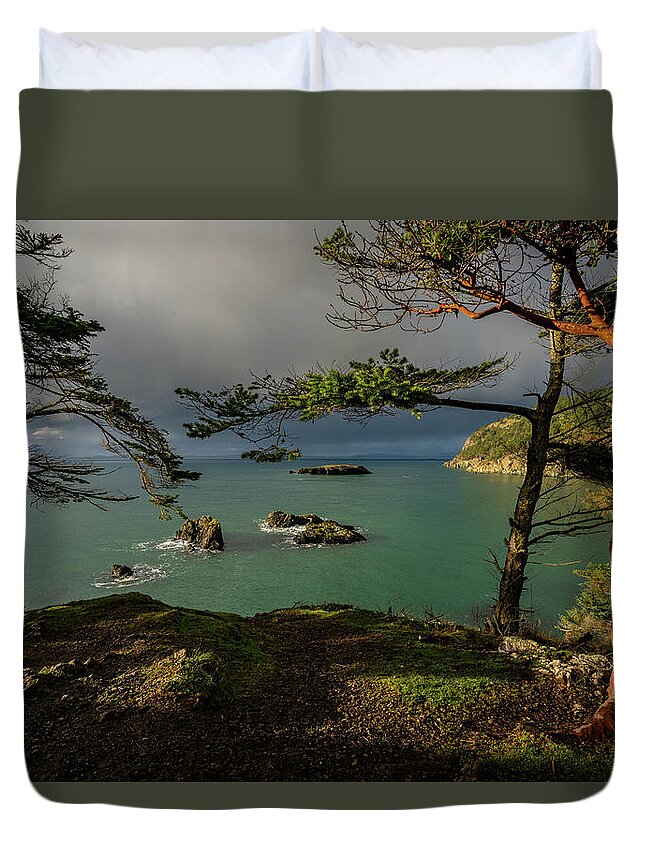 Rocks Duvet Cover featuring the photograph Rosario Rocks by Gary Skiff