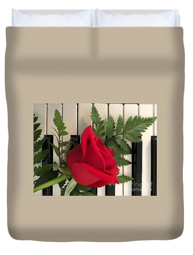 Rose Duvet Cover featuring the photograph Rose and Keyboard featured by Catherine Wilson