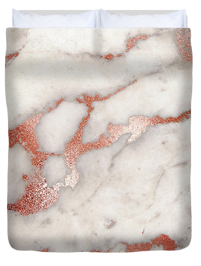 Marble Duvet Cover featuring the painting Rose Gold Marble Blush Pink Copper Metallic Foil by Modern Art