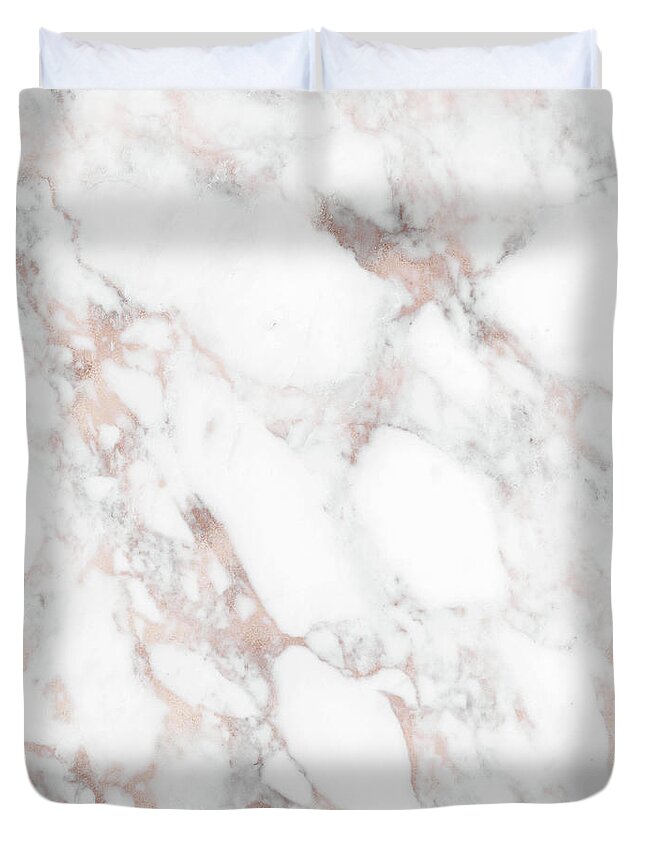 Marble Duvet Cover featuring the painting Rose Gold Marble Blush Pink Metallic Foil by Modern Art