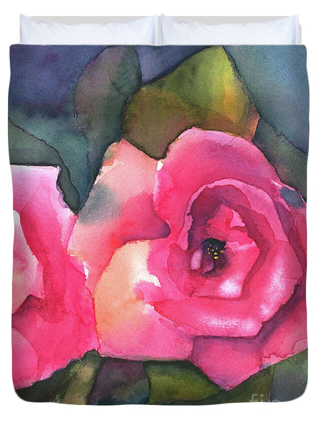 Watercolorartist Duvet Cover featuring the painting Rose Pairing by Lois Blasberg