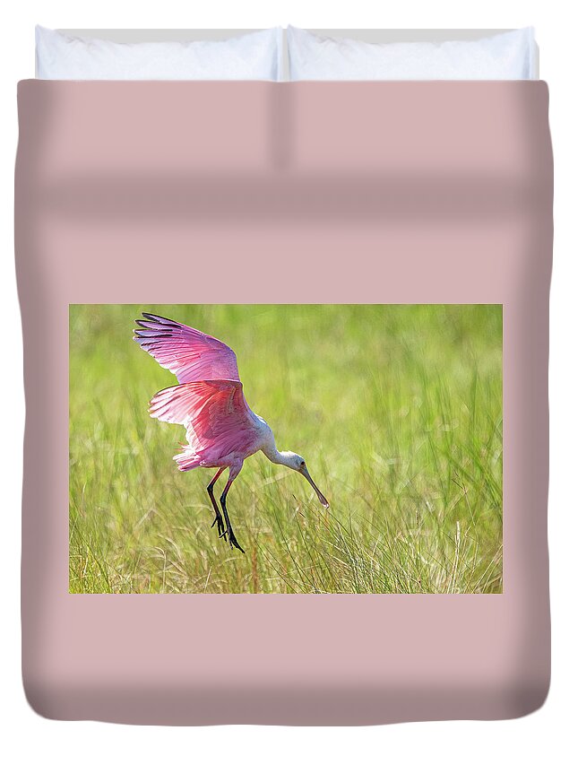 Roseate Spoonbill Duvet Cover featuring the photograph Roseate Spoonbill by Linda Shannon Morgan