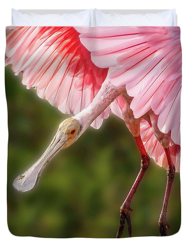 Roseate Spoonbill Duvet Cover featuring the photograph Roseate Spoonbill by Rebecca Herranen