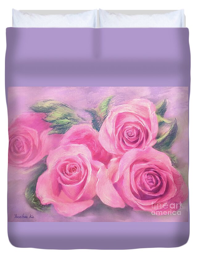 Rose Duvet Cover featuring the painting Roses For My Mom by Yoonhee Ko