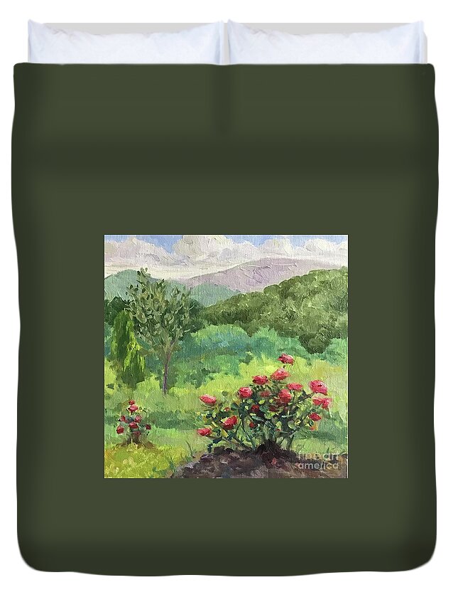 Roses Duvet Cover featuring the painting Roses on the Mountaintop by Anne Marie Brown