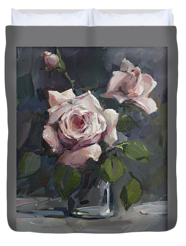 Still-life With Roses Duvet Cover featuring the painting Roses by Tigran Ghulyan