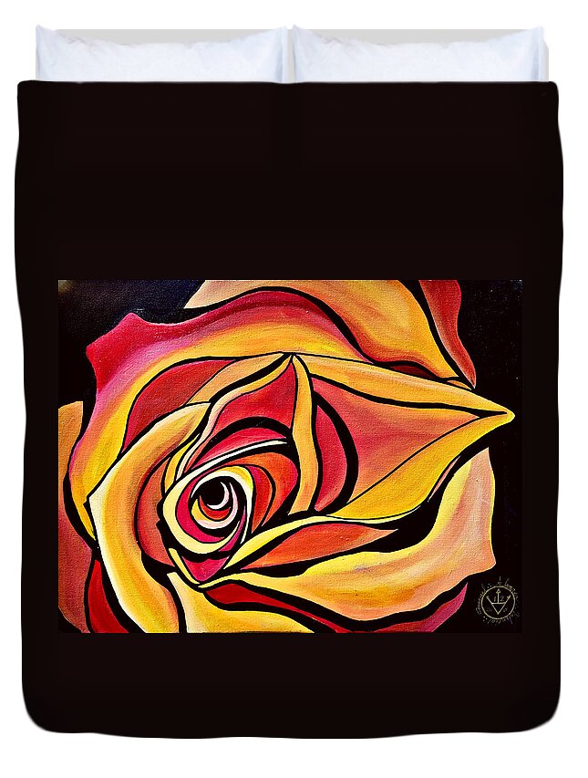  Duvet Cover featuring the painting Rossa Pesca by Emanuel Alvarez Valencia