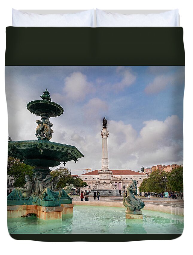 Lisbon Duvet Cover featuring the photograph Rossio Square, Lisbon by Anastasy Yarmolovich