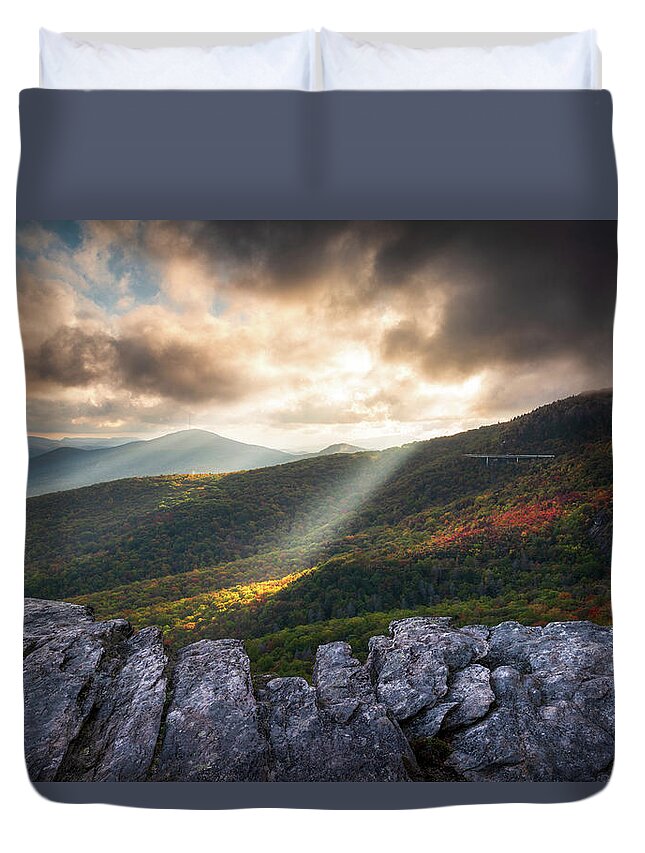 Blue Ridge Parkway Duvet Cover featuring the photograph Rough Ridge North Carolina Blue Ridge Parkway Autumn Light Rays Scenic Mountains Landscape by Dave Allen