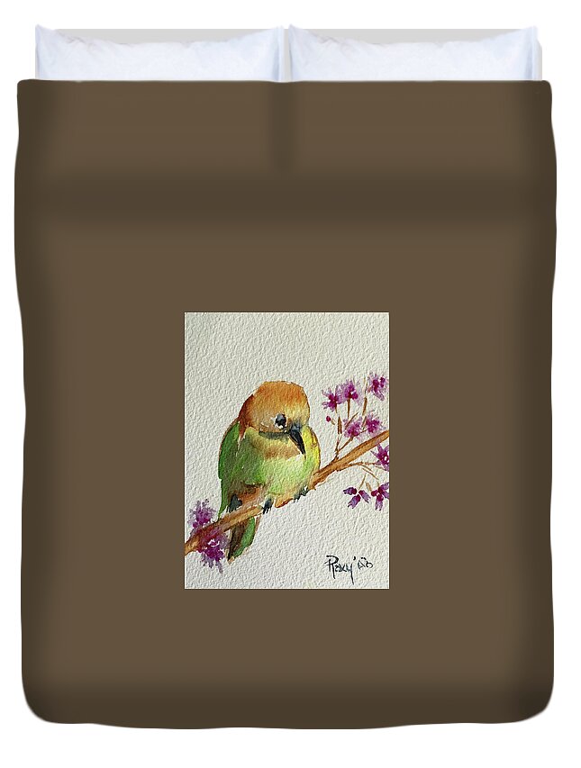 Round Bird Duvet Cover featuring the painting Round Peeps by Roxy Rich