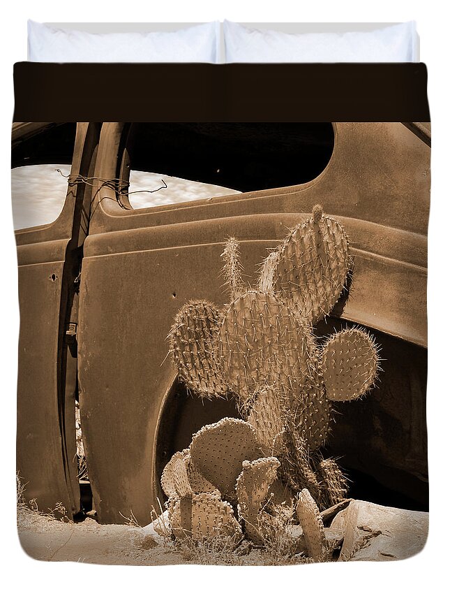 Desert Cactus Duvet Cover featuring the photograph Route 66 - Desert Cactus by Mike McGlothlen