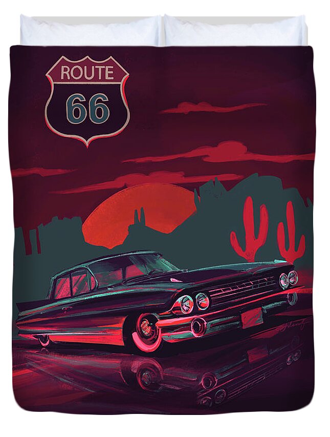 Pontiac Bonnevile Duvet Cover featuring the painting Route 66 Pontiac Bonneville painting by Sassan Filsoof