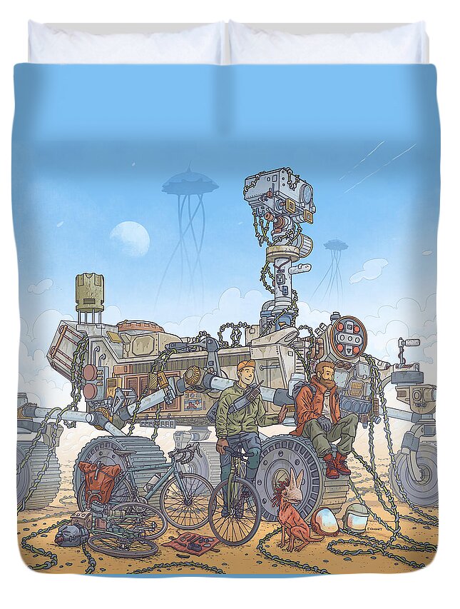 Perseverance Duvet Cover featuring the digital art Rover Ruins Ride by EvanArt - Evan Miller