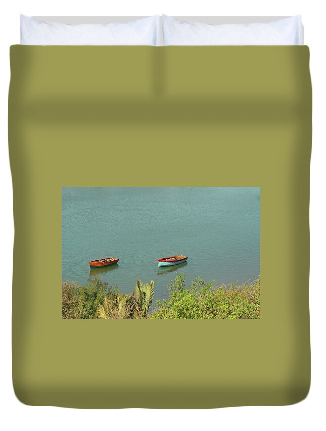 Morocco Duvet Cover featuring the photograph Row Boats in Morocco by Laurie Lago Rispoli